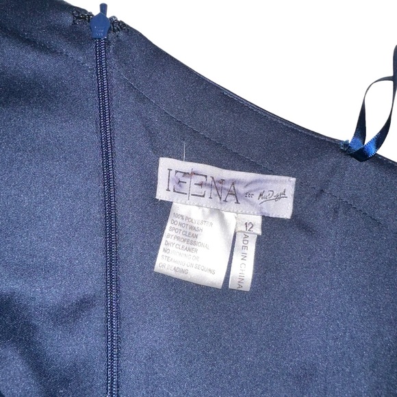 Ieena For Mac Duggal One Shoulder Bow Detail Navy Satin Gown 12 LN worn once - Picture 5 of 9